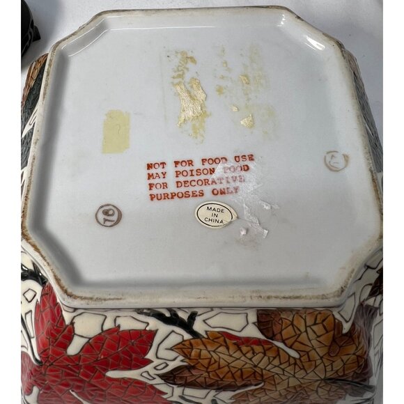 Hand-Painted Ceramic Leaf Bowl 8" x 8" Square With Intricate Pattern - Picture 5 of 5
